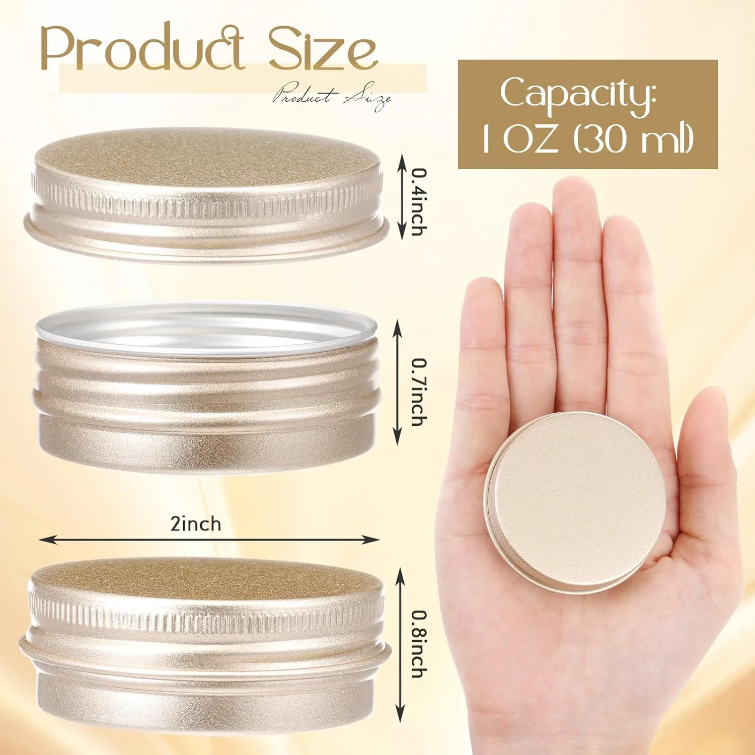 Patelai 64 Pieces Lip Balm Tin Containers Screw Top Round Tin Cans Aluminum Jar with Screw Lid, Empty Bottle Travel Cosmetic Sample Container for DIY(1 oz,Champagne)