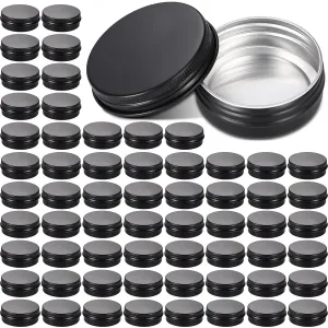 Patelai 64 Pieces Lip Balm Tin Containers Screw Top Round Tin Cans Aluminum Jar with Screw Lid, Empty Bottle Travel Cosmetic Sample Container for DIY(1 oz,Matte Black)