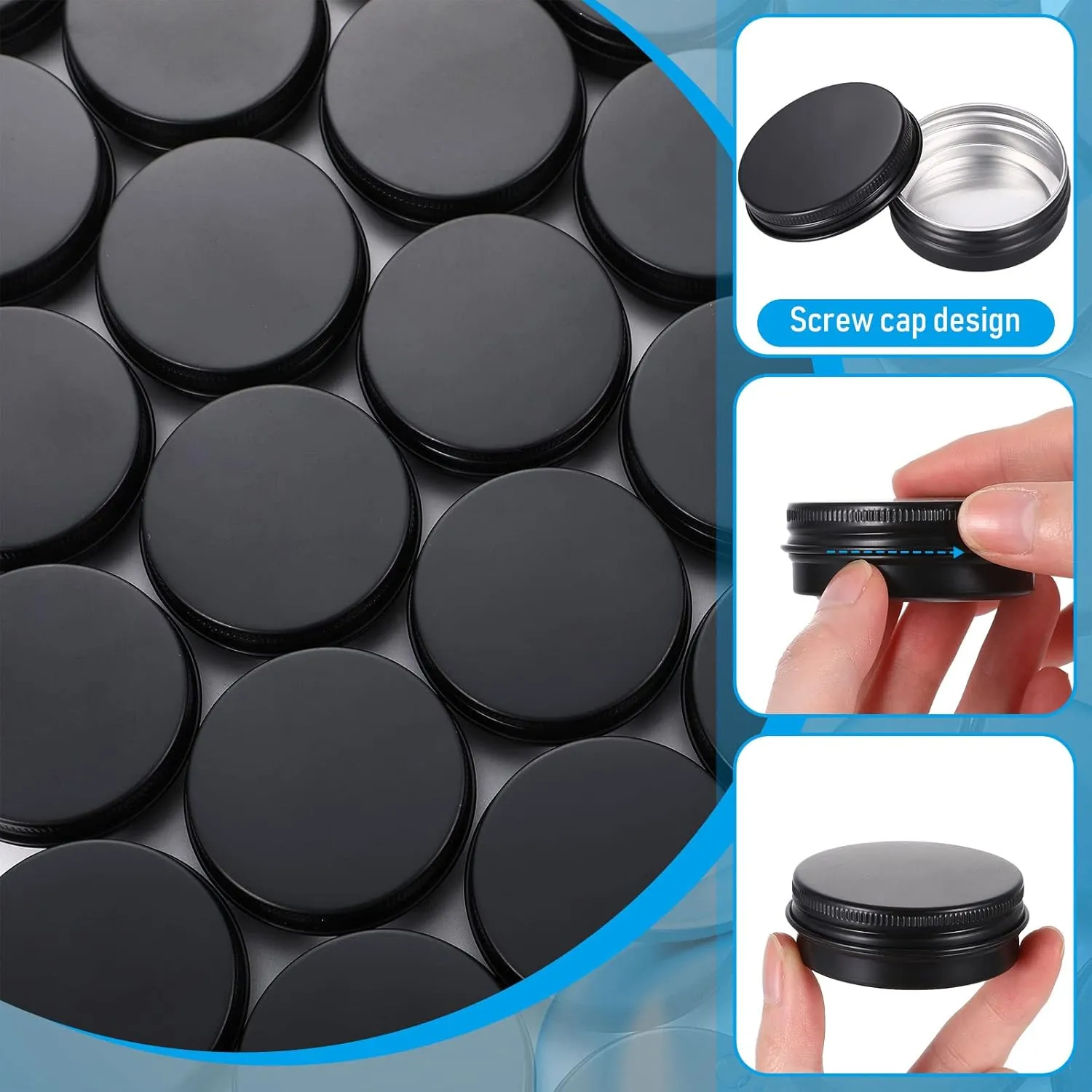 Patelai 64 Pieces Lip Balm Tin Containers Screw Top Round Tin Cans Aluminum Jar with Screw Lid, Empty Bottle Travel Cosmetic Sample Container for DIY(1 oz,Matte Black)
