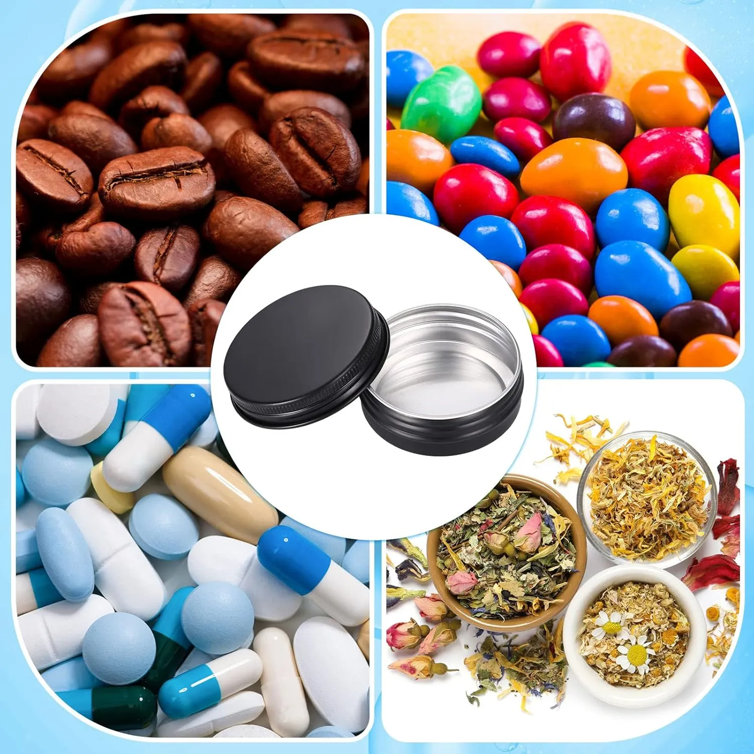 Patelai 64 Pieces Lip Balm Tin Containers Screw Top Round Tin Cans Aluminum Jar with Screw Lid, Empty Bottle Travel Cosmetic Sample Container for DIY(1 oz,Matte Black)