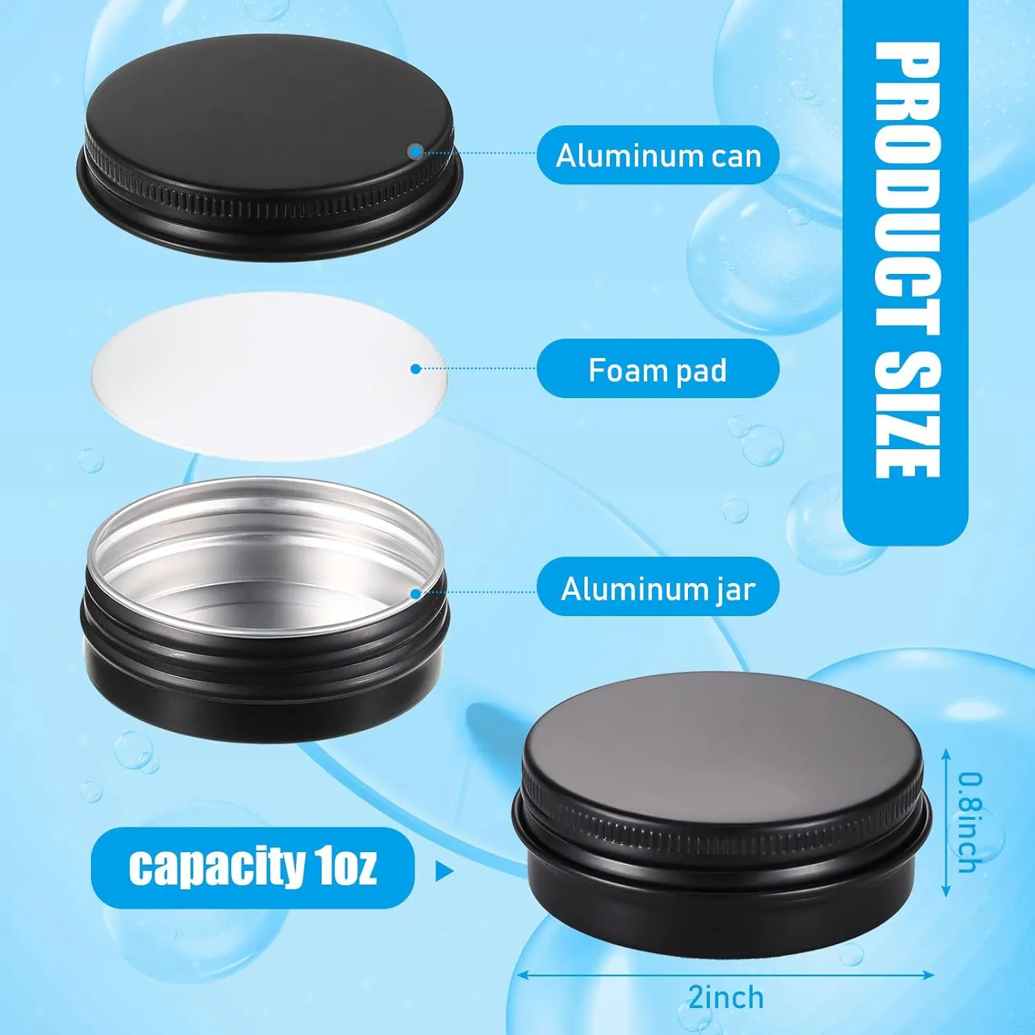 Patelai 64 Pieces Lip Balm Tin Containers Screw Top Round Tin Cans Aluminum Jar with Screw Lid, Empty Bottle Travel Cosmetic Sample Container for DIY(1 oz,Matte Black)
