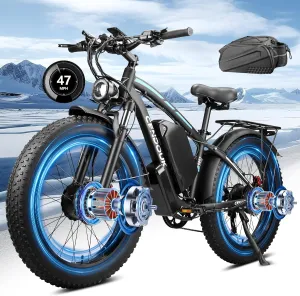 Peak 5000W 52V Dual Motor Ebike 40-47MPH 24 Inch Electric Bike for Adults 32AH Battery 100 Miles Long Range with Hydraulic Disc Brake Rear Bag Electric Bicycles Fat Tire E Bike for All Terrain