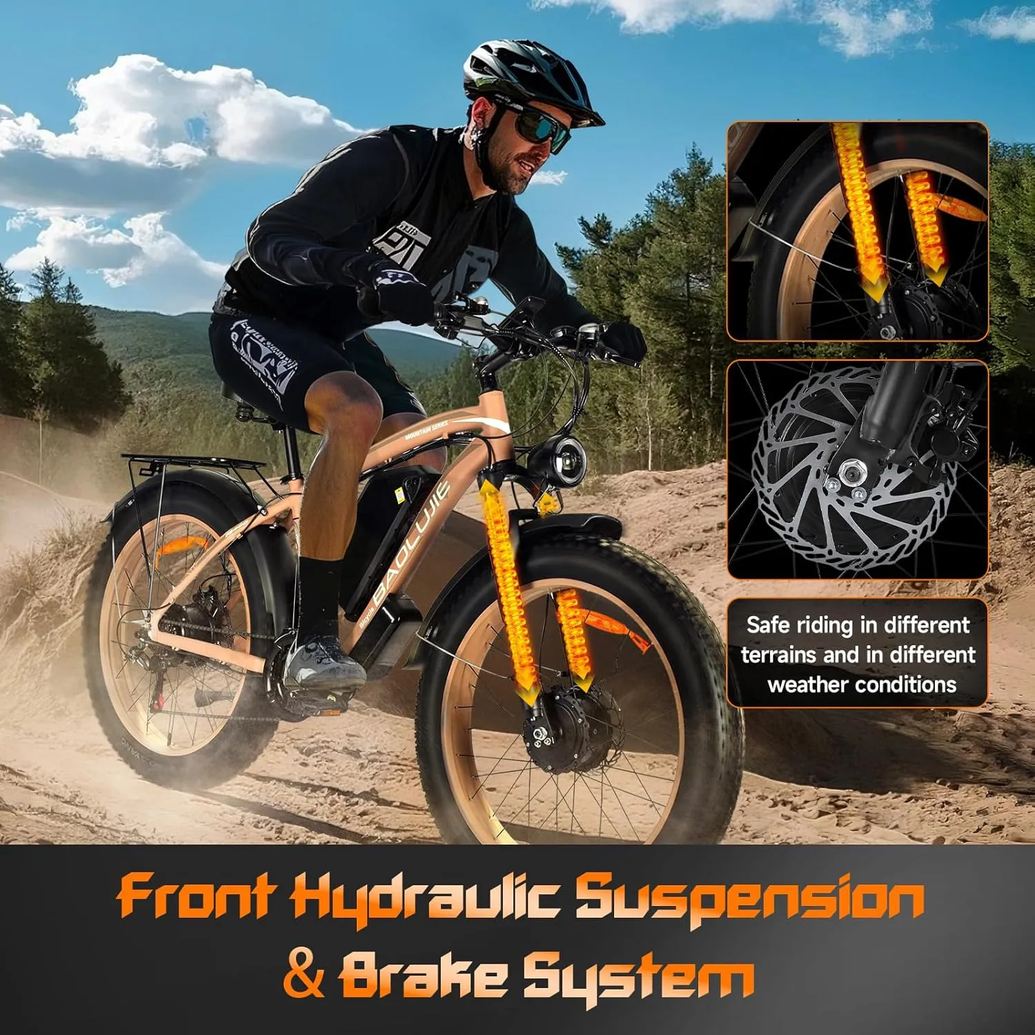 Peak 5000W Dual Motor Ebike for Adults, Electric Mountain Dirt Bicycle with 25Ah Battery & USB Port Electric Bike for Beach, Forest All-Terrain