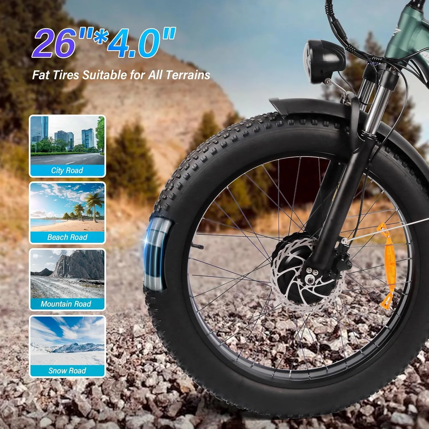Peak 5000W Dual Motor Ebike for Adults, Electric Mountain Dirt Bicycle with 25Ah Battery & USB Port Electric Bike for Beach, Forest All-Terrain