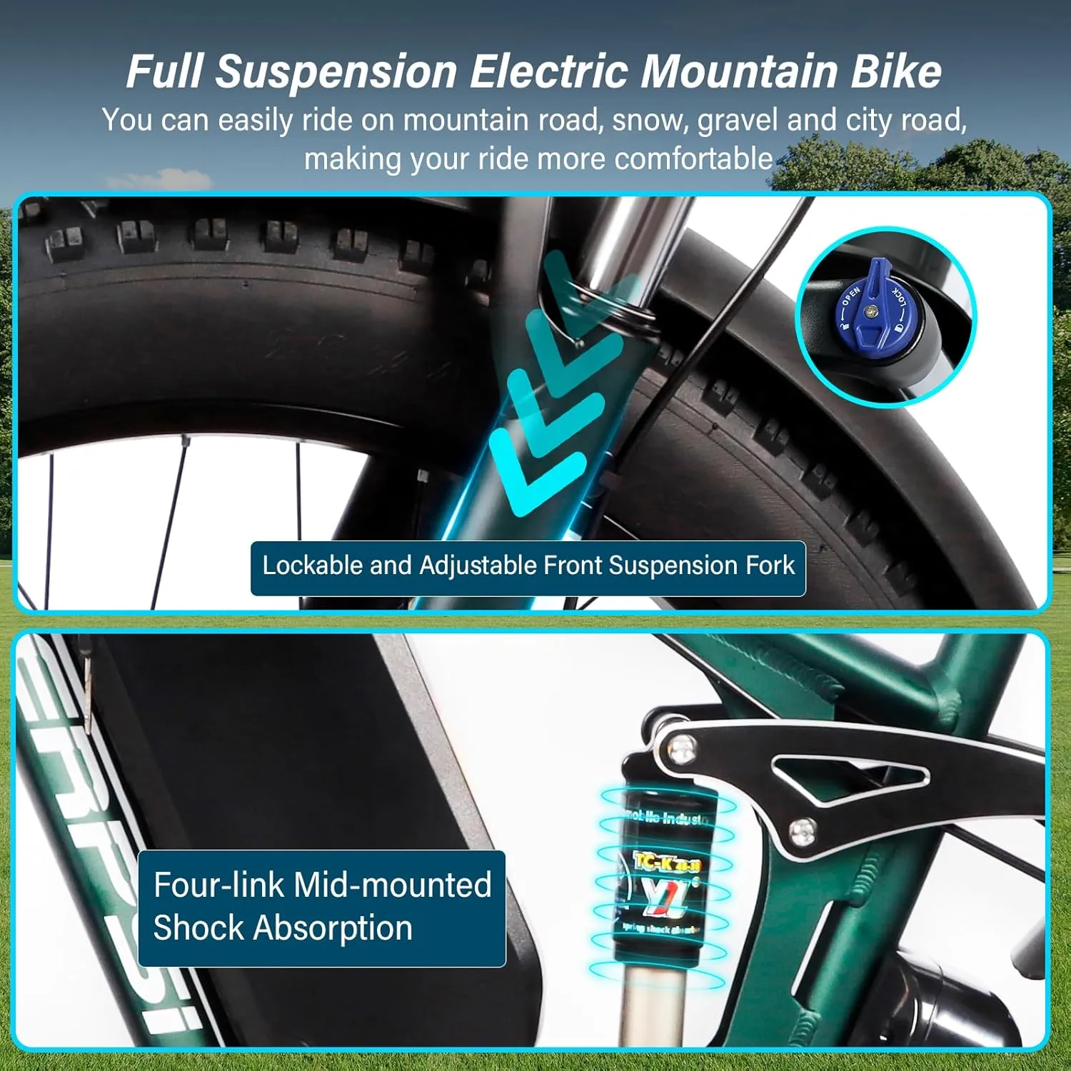 Peak 5000W Dual Motor Ebike for Adults, Electric Mountain Dirt Bicycle with 25Ah Battery & USB Port Electric Bike for Beach, Forest All-Terrain