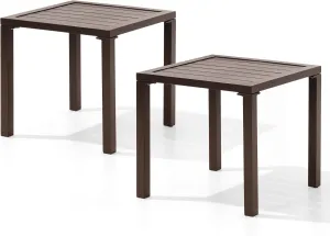Pellebant Indoor Outdoor Small Aluminum Square Side End Table, Chaise Lounge Table, Patio Coffee Bistro Table, Brwon,2PC