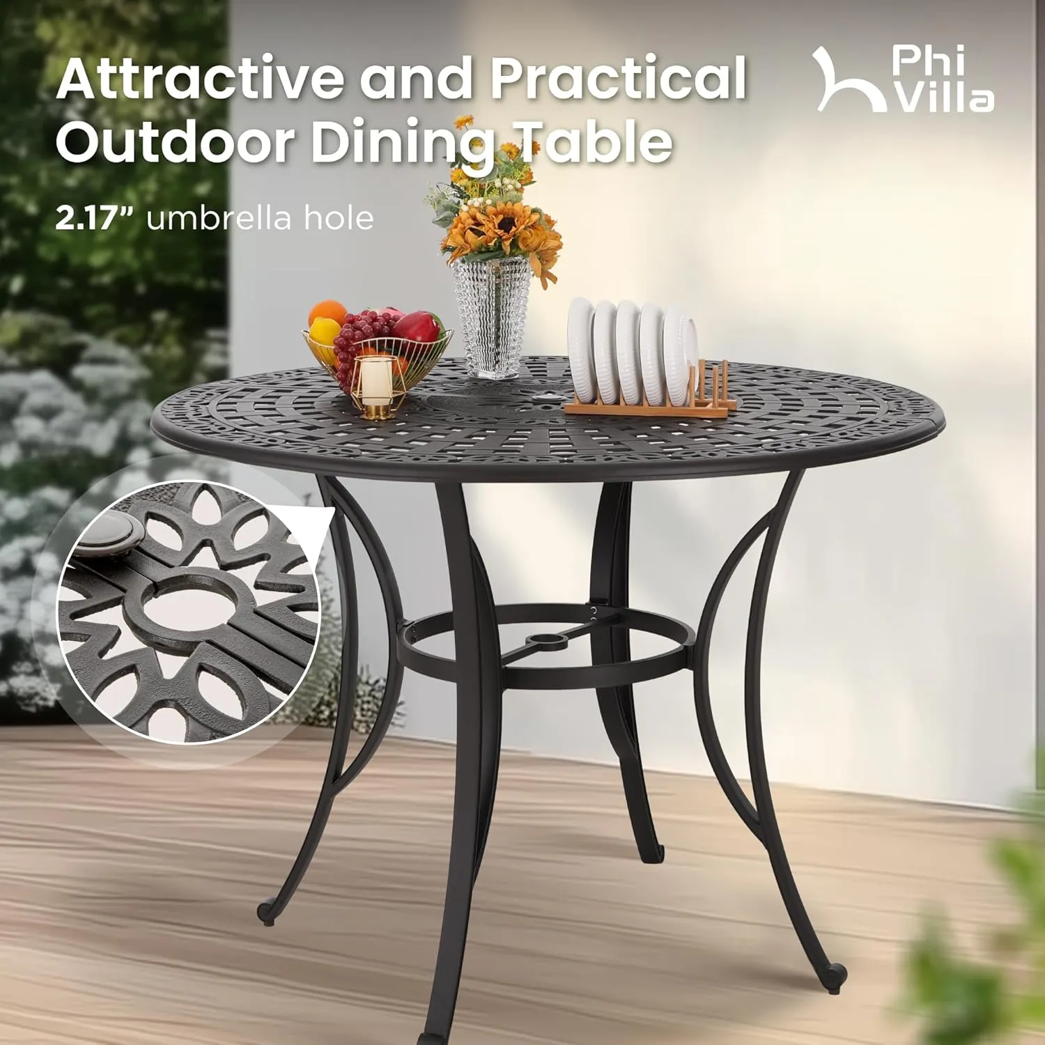 PHI VILLA 7 PCS High Bar Patio Dining Set, Cast Aluminum Outdoor Bar Set for 6 with 54" Round Bar Table and 6 Outdoor Swivel Bar Stool Chairs with Seat Cushion