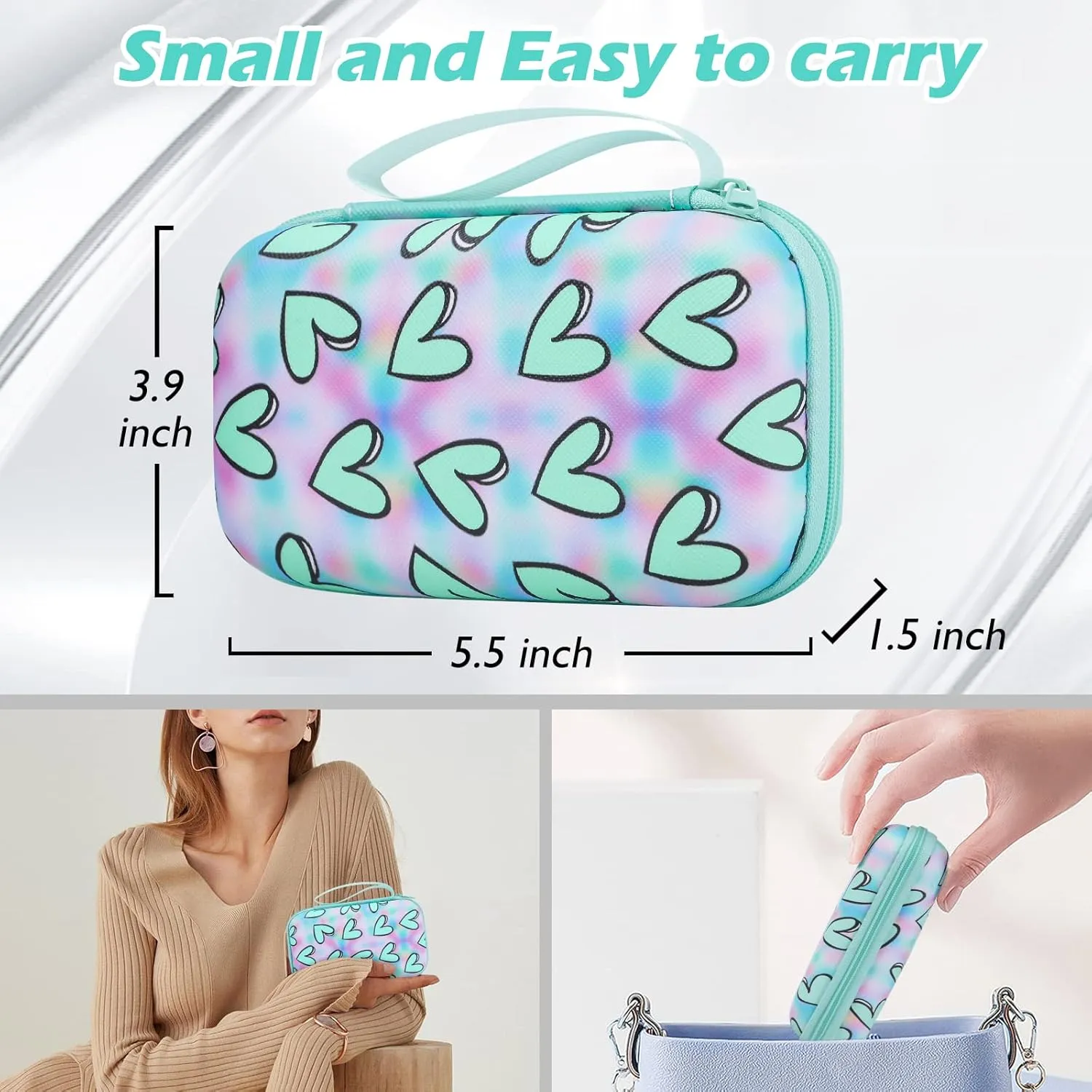 Phone Charger Storage Case Set with Blue Carrying Case Bag with Lovely Heart Cute Cable Protector Set, Travel Cable Organizer,Soft USB Phone Earphone Charger Protector Cover Compatible for iPhone