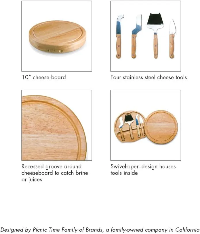 PICNIC TIME NCAA Circo Cheese Board and Knife Set - Charcuterie Board Set - Wood Cutting Board
