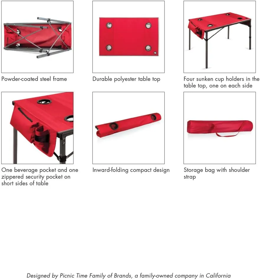 PICNIC TIME NCAA Unisex-Adult NCAA Travel Table Portable Folding Table, Camping Table, Outdoor Table with Carry Bag