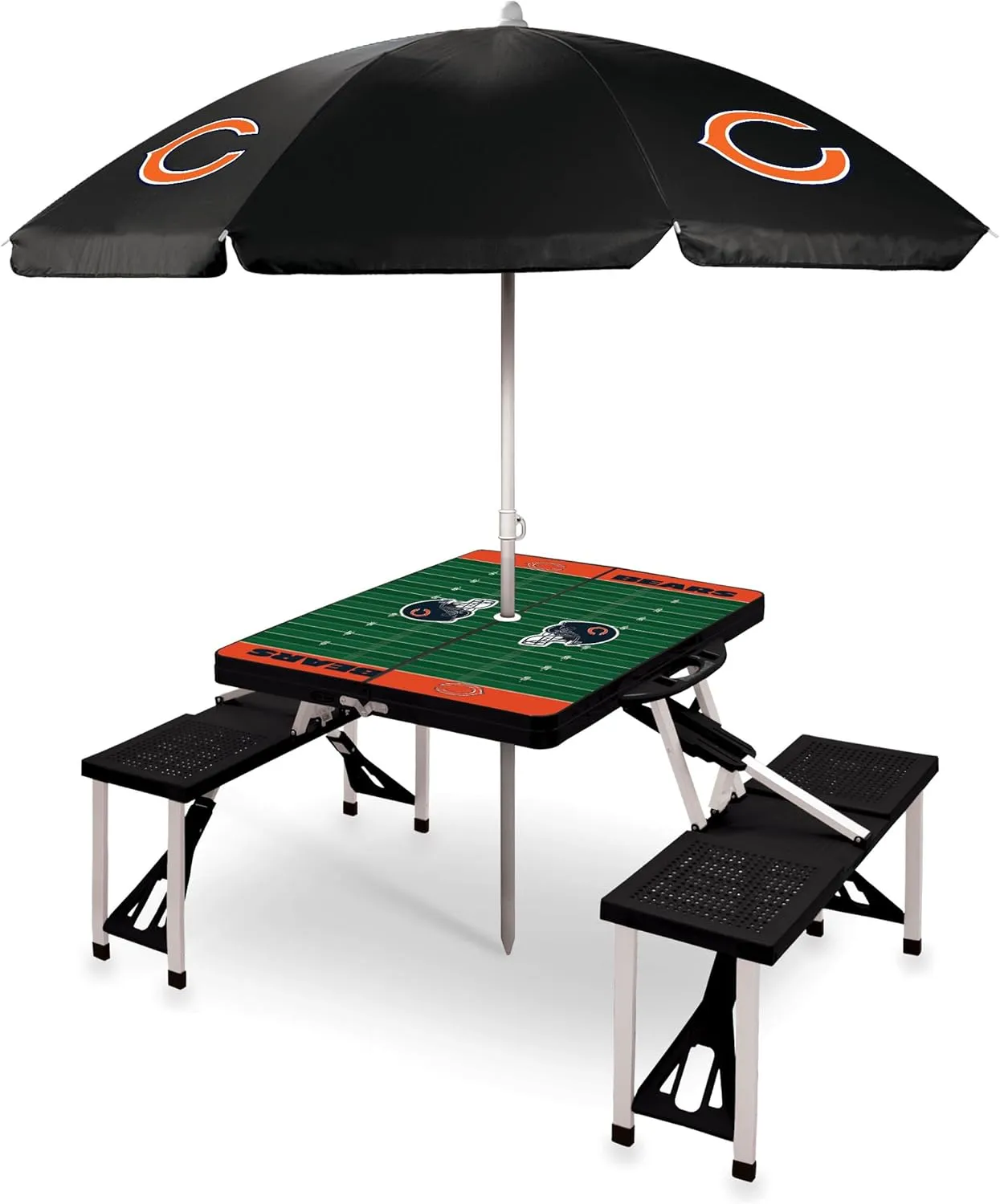 PICNIC TIME NFL Picnic Table Portable Folding Table with Seats and Umbrella