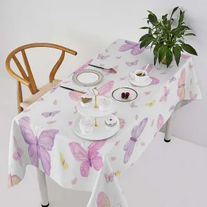 Pink Butterfly Tablecloth, Colorful Watercolor Purple Butterfly Table Cover for Home Kitchen Dining Room Indoor Outdoor Picnic Holiday Party Decor 55x75in