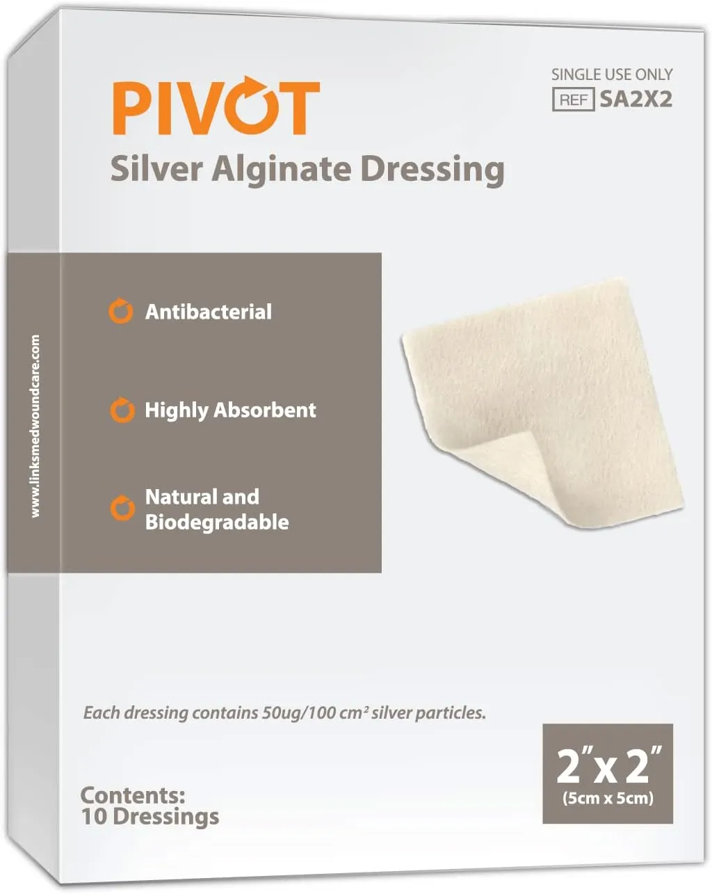 Pivot Silver Alginate Wound Dressing – All-Natural First Aid | 2x2 Dressings, Box of 10