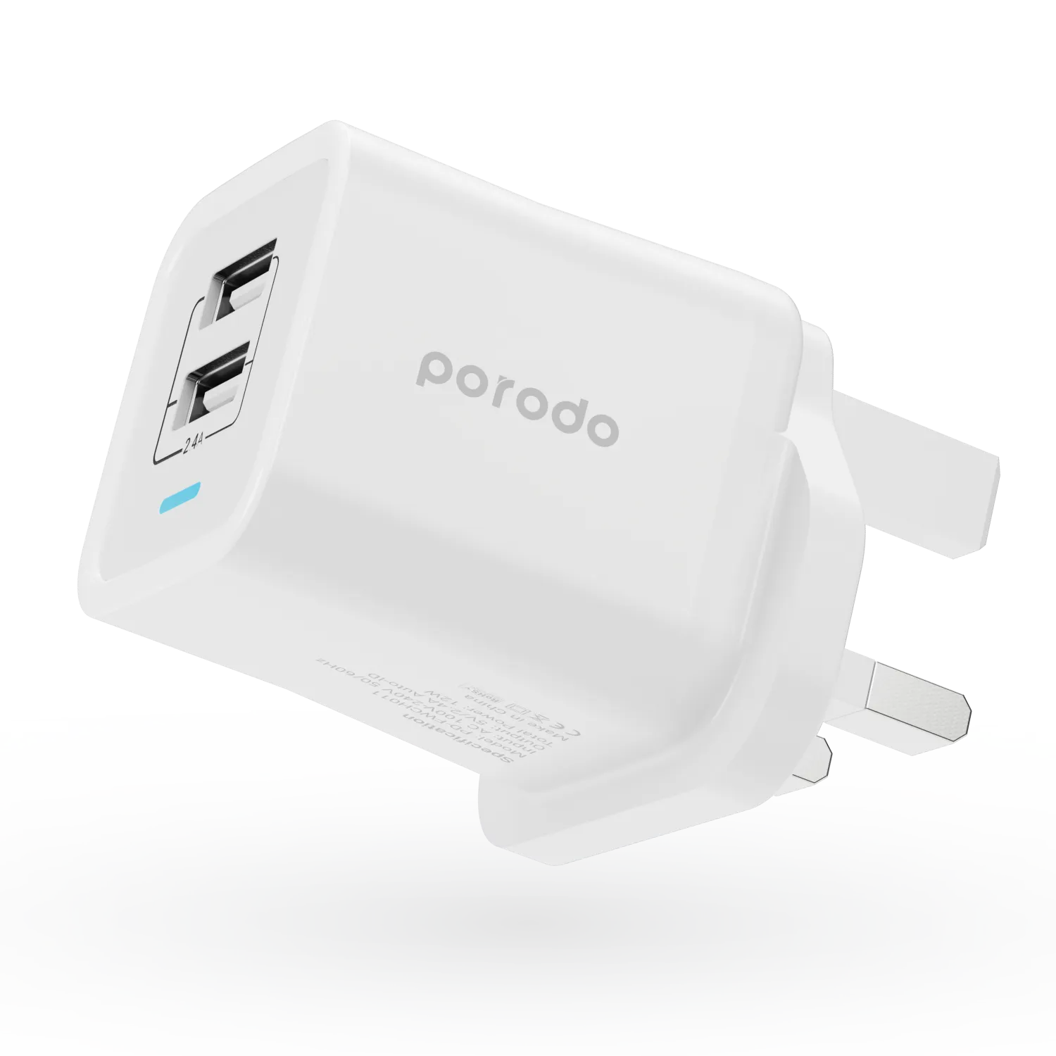 Porodo Dual Port Wall Charger 2.4A With 1.2m Lightning Cable