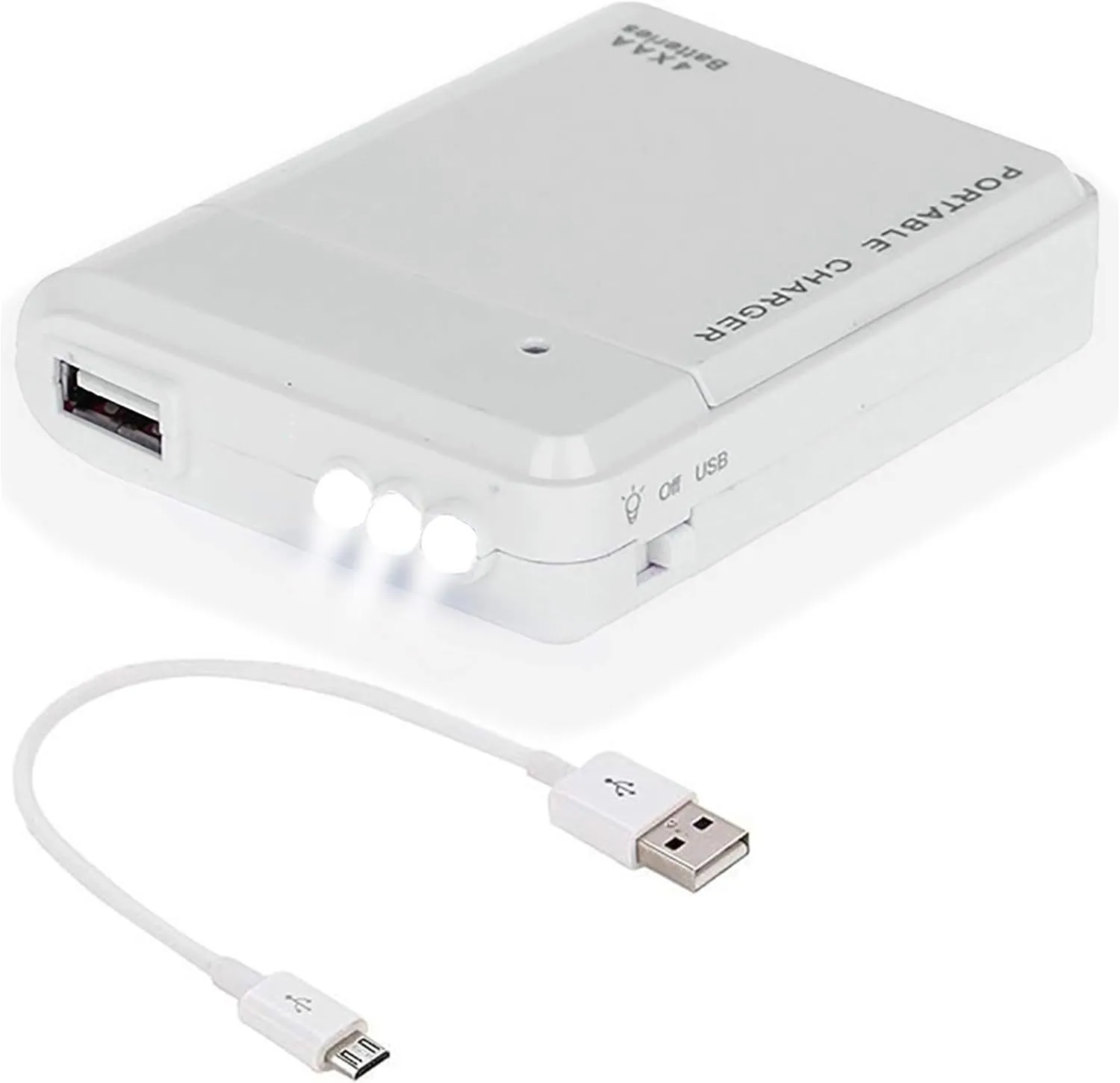Portable AA Battery Travel Charger Works for Vertu Ascent Ferrari GT and Emergency Re-Charger with LED Light! (Takes 4 AA Batteries,MicroUSB) [White]