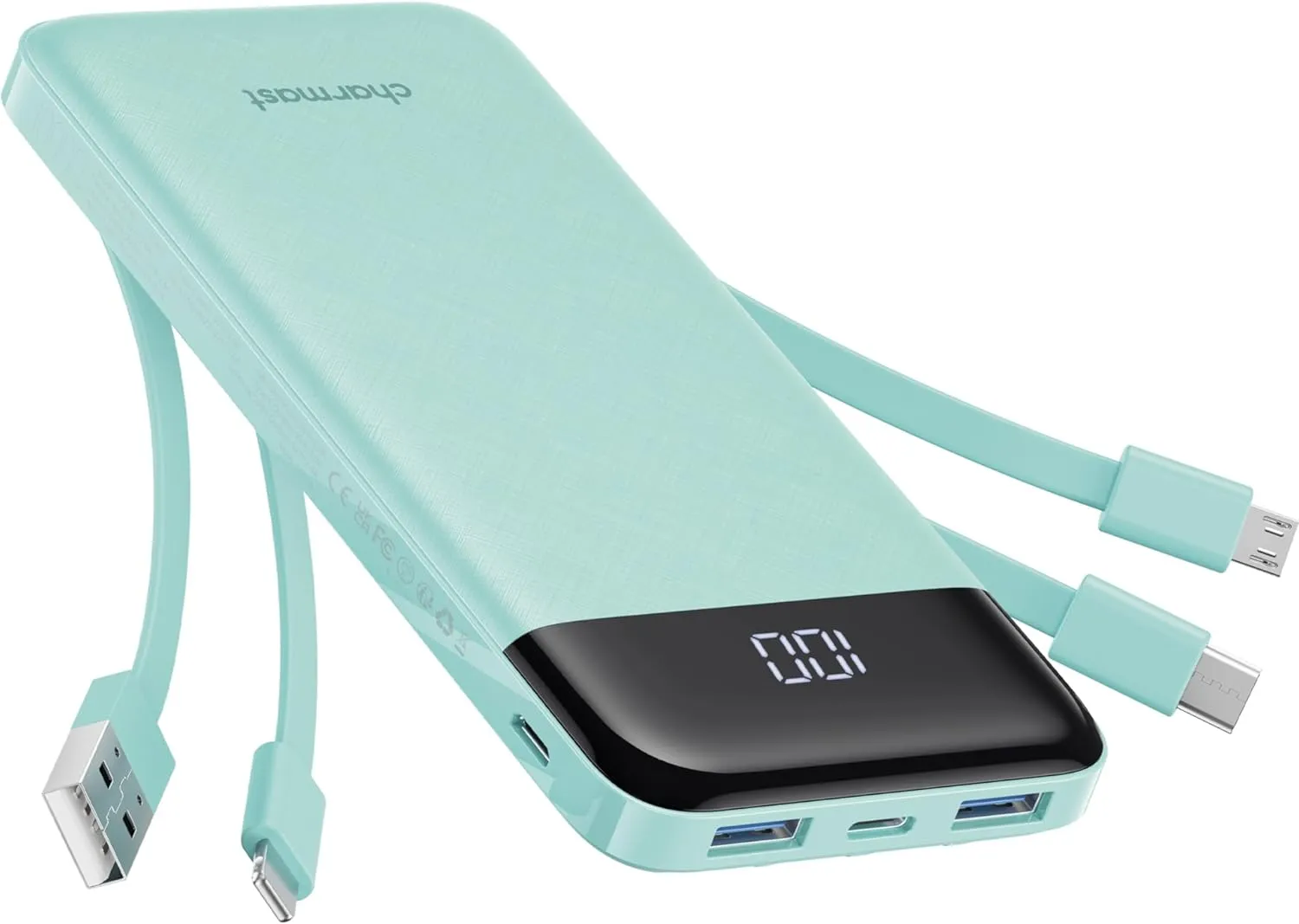 Portable Charger with Built in Cables, Portable Charger with Cords Wires Slim 10000mAh Travel Battery Pack 6 Outputs 3 Inputs 3A Fast Charging Power Bank for Samsung Google Pixel LG Moto iPhone iPad