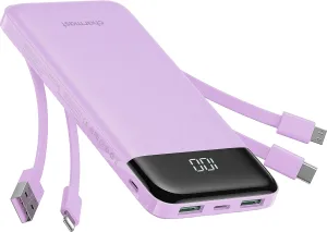 Portable Charger with Built in Cables, Portable Charger with Cords Wires Slim 10000mAh Travel Essentials Battery Pack 6 Outputs 3A High Speed Power Bank for iPhone Samsung Pixel LG Moto iPad