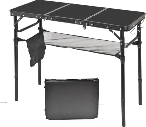 Portable Folding Camping Table, Lightweight Aluminum Outdoor Picnic Table with Adjustable Height, Compact & Sturdy Kid Table for Camping, Hiking, Backyard, Beach, Black