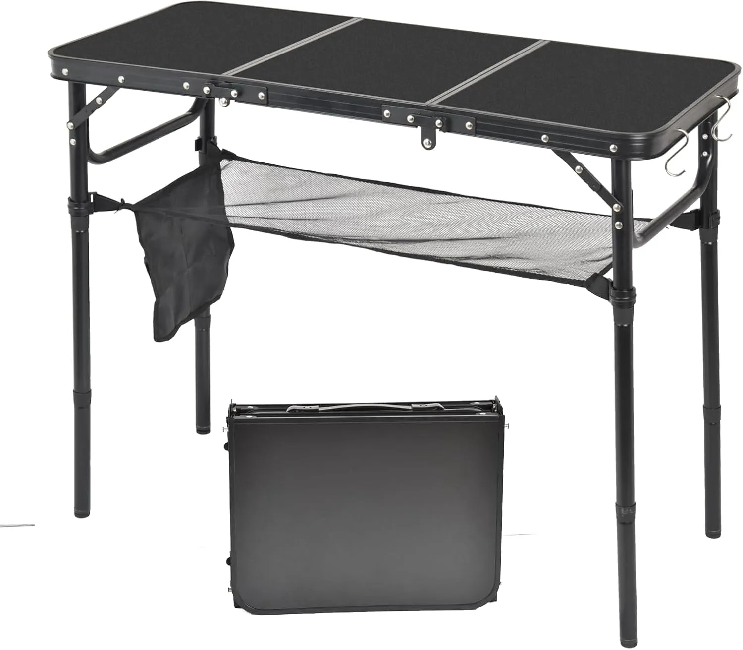 Portable Folding Camping Table, Lightweight Aluminum Outdoor Picnic Table with Adjustable Height, Compact & Sturdy Kid Table for Camping, Hiking, Backyard, Beach, Black