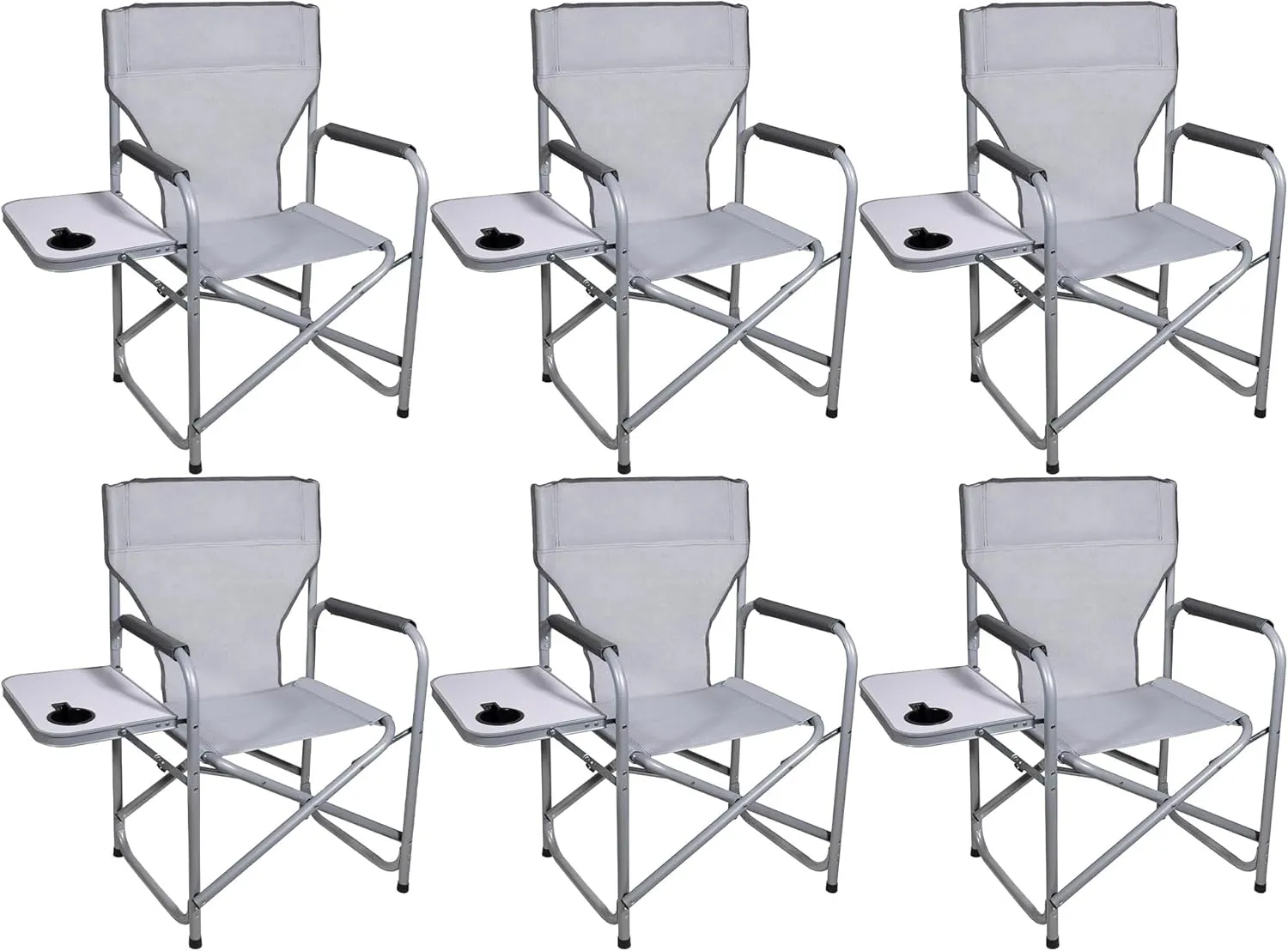 Portable Polyester Director Chair Outdoor Patio Backyard Seating Furniture Set with Side Table, 6 Pack, Gray