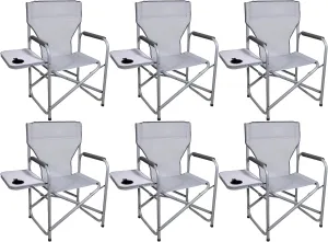 Portable Polyester Director Chair Outdoor Patio Backyard Seating Furniture Set with Side Table, 6 Pack, Gray