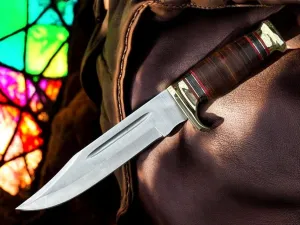 Poshland Custom Handmade D2 Steel 12.5 Inches Hunting Knife - Perfect Grip Leather Handle with Brass fitting (REG-415)