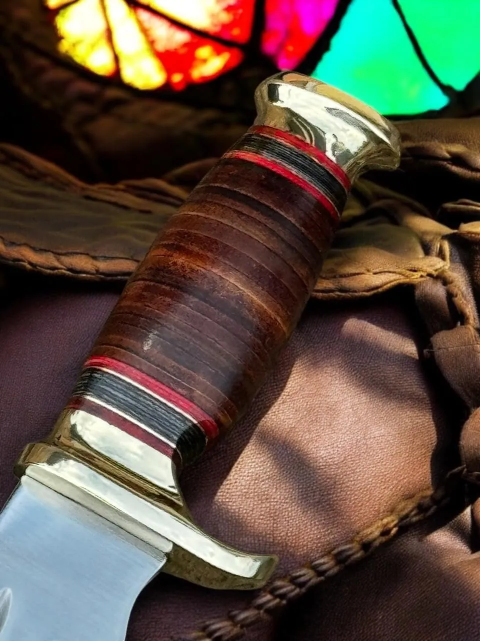 Poshland Custom Handmade D2 Steel 12.5 Inches Hunting Knife - Perfect Grip Leather Handle with Brass fitting (REG-415)