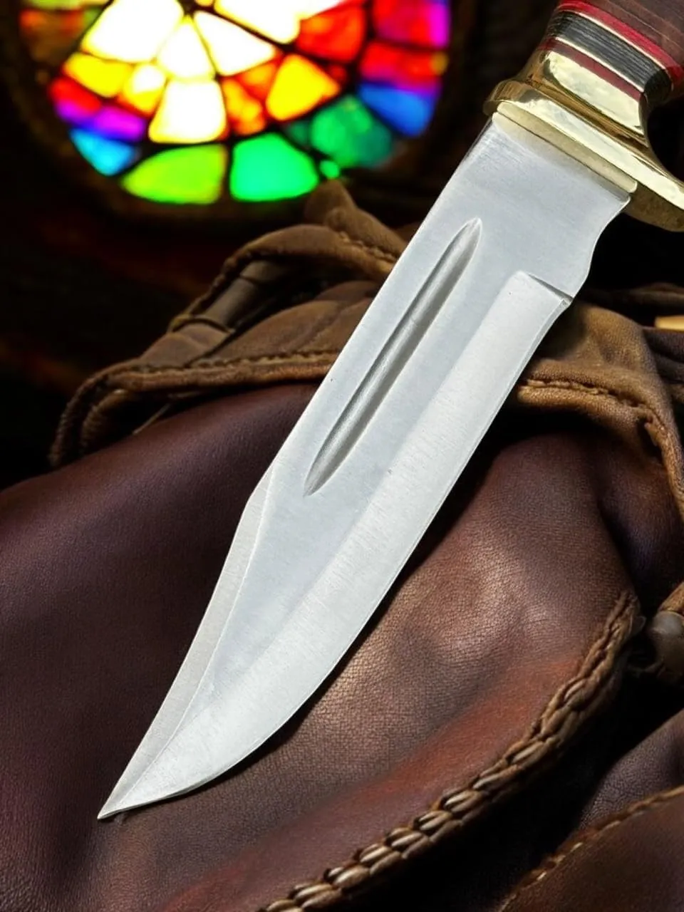 Poshland Custom Handmade D2 Steel 12.5 Inches Hunting Knife - Perfect Grip Leather Handle with Brass fitting (REG-415)