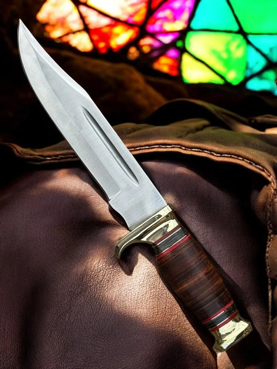Poshland Custom Handmade D2 Steel 12.5 Inches Hunting Knife - Perfect Grip Leather Handle with Brass fitting (REG-415)
