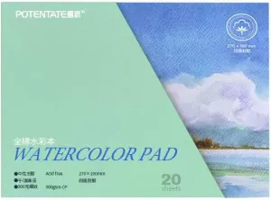 Potentate 10 X 7 Cotton Watercolor Paper Block, Textured Surface Watercolor Paper Pad, 140lb/300gsm, 20 Sheets for Painting & Drawing, Wet, Mixed Media Artist Painting Book (Hot Press)