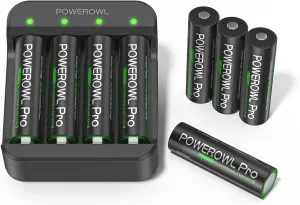 POWEROWL Rechargeable Lithium AA Batteries w/Charger Pro, 3000mWh 1.5V Double A Battery-Qty 8