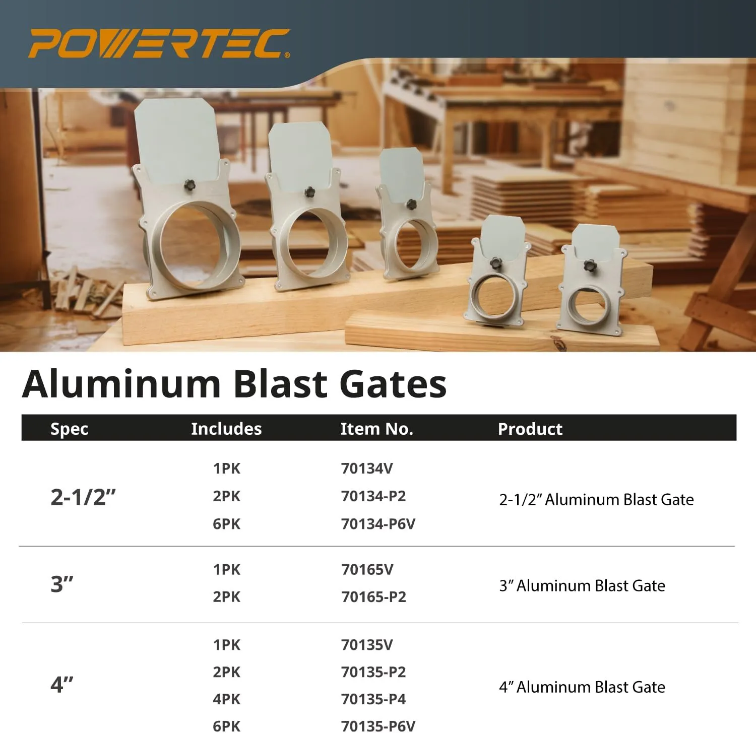 POWERTEC 70166V Blast Gate, 5", 1 PK