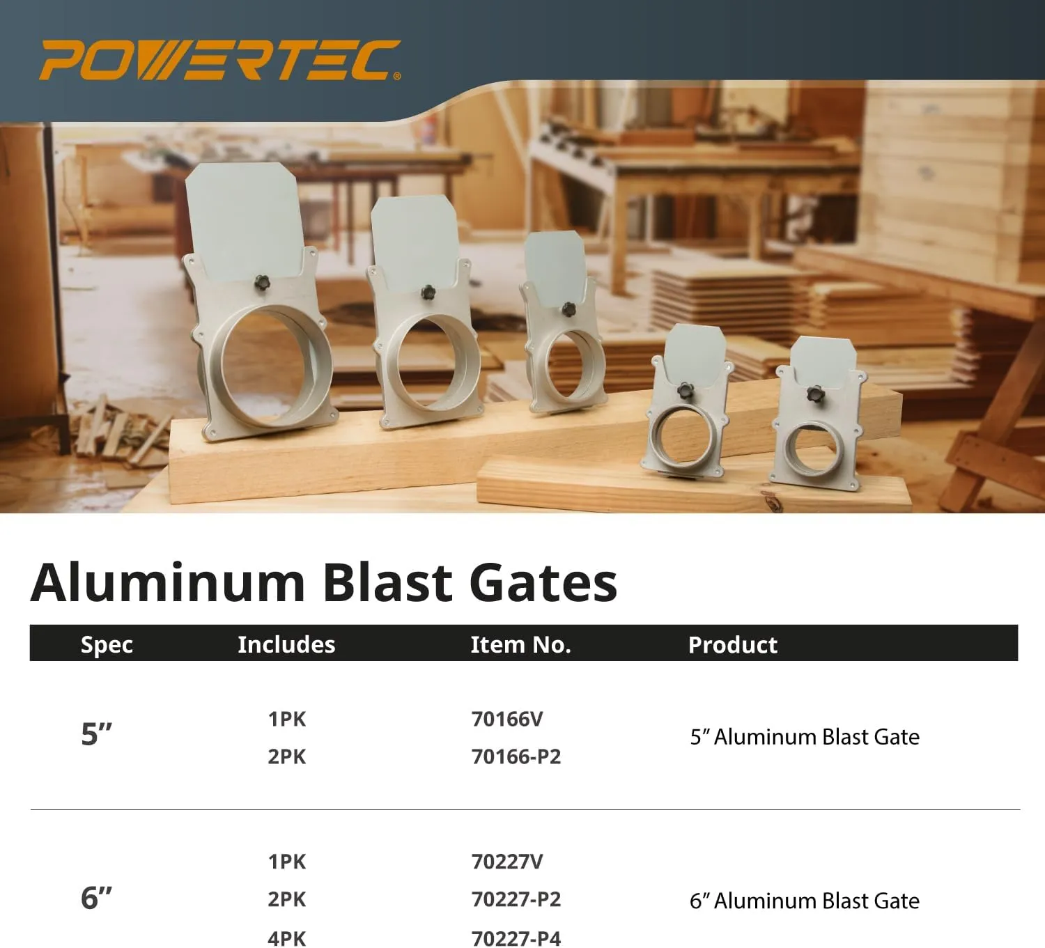 POWERTEC 70166V Blast Gate, 5", 1 PK