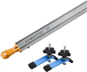 POWERTEC 72007 50 Inch Circular Saw Guide for Circular Saw, Router & Jig Saw, Straight Edge Clamp with 2 Pack 5-1/2" L x 1-1/8" W T-Track Hold Down Clamp for Woodworking