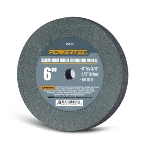 POWERTEC Bench Grinder Wheel 6 Inch 60 Grit, Aluminum Oxide Grinding Wheel for Bench Pedestal Grinder, 3/4" Thick 1/2" Arbor, Sharpening & Shaping Drill Bits, Blade, and Chisel 1PK (15515V)