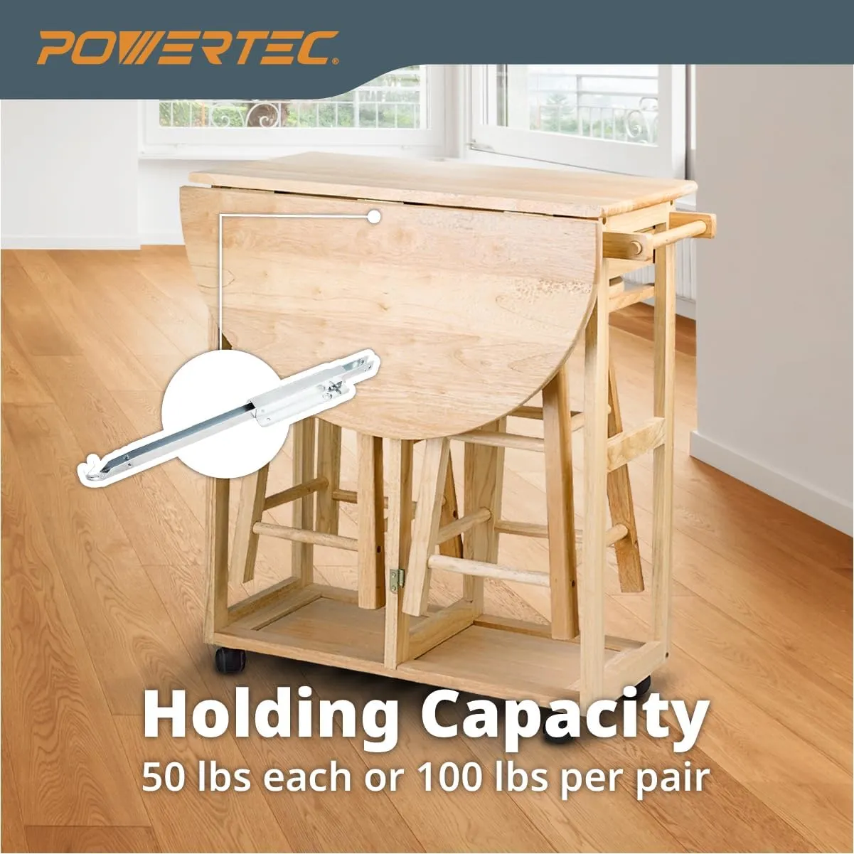 POWERTEC Metal Drop Leaf Table Supports 4PK, Sliding Hardware for Folding Kitchen and Dining Tables, RV Bracket (71426-P2V)