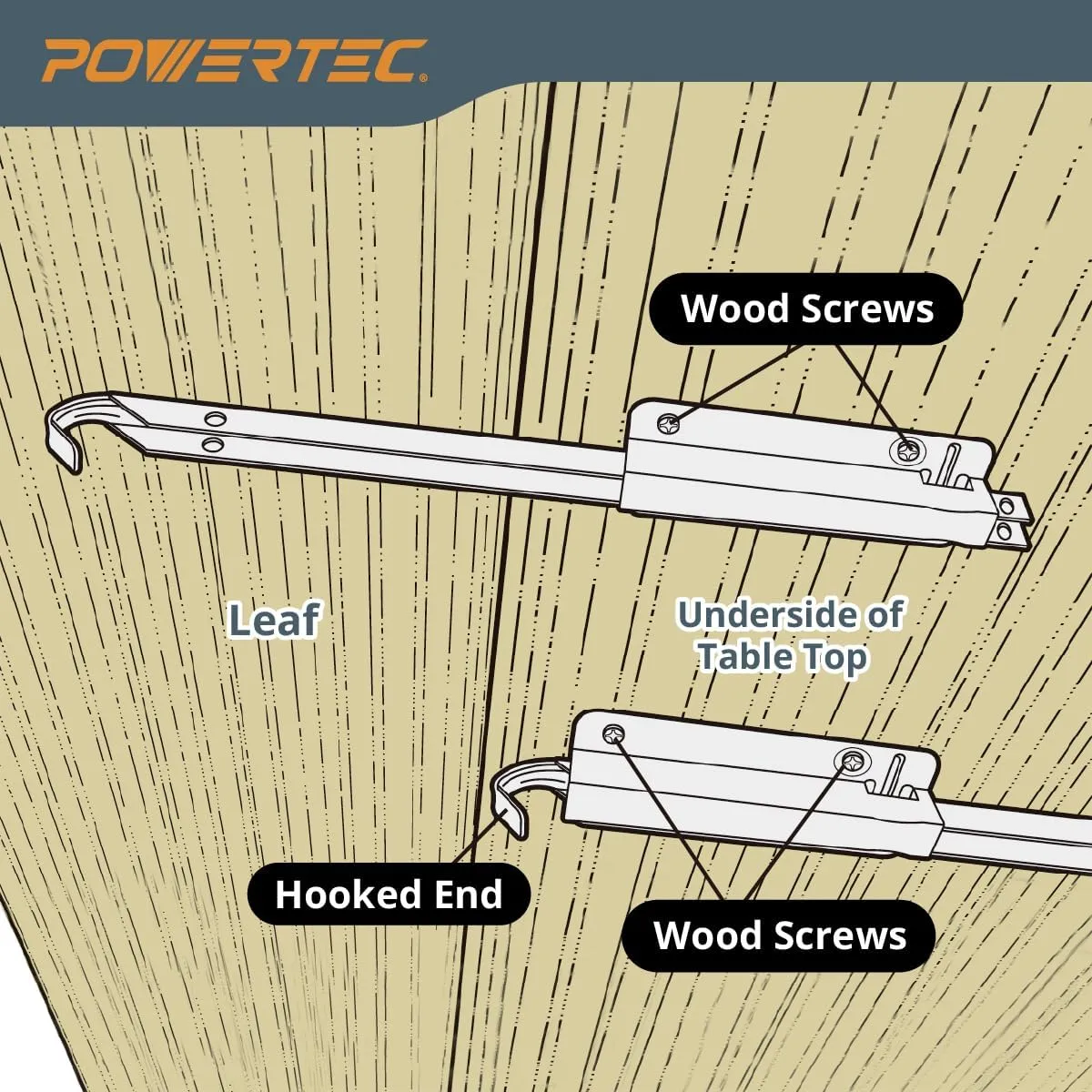 POWERTEC Metal Drop Leaf Table Supports 4PK, Sliding Hardware for Folding Kitchen and Dining Tables, RV Bracket (71426-P2V)