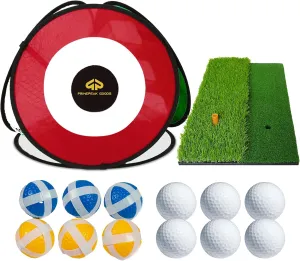 PrimePeak 4-in-1 Pop Up Chipping Net Set: Chipping Net with Golf Mat, 6pcs 2-Layer Balls, 6pcs Adhesive Balls - Ideal Indoor/Outdoor Practice Kit, Golfer Gift
