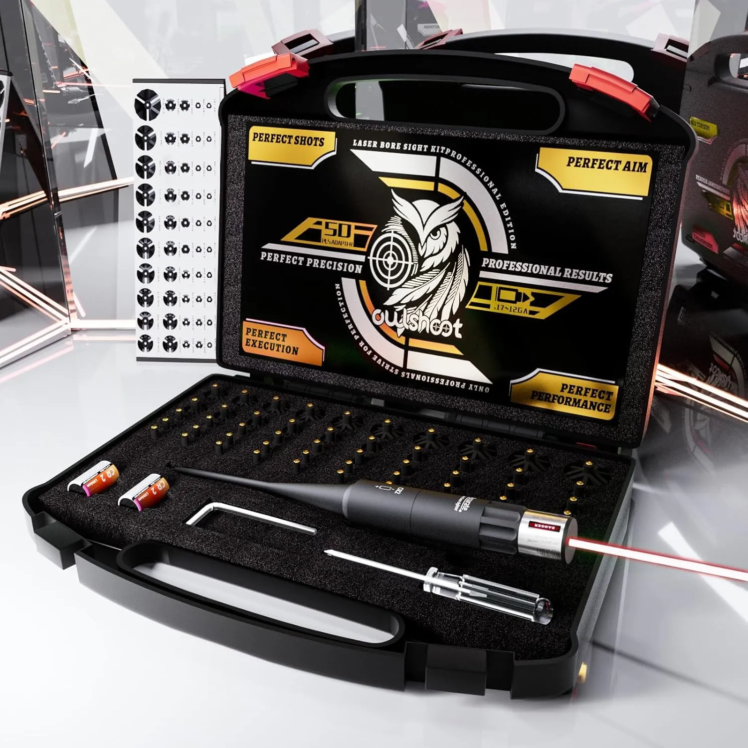 Professional Laser Bore Sight Kit:625 Nm Red Boresight with 50 Adapters High-Power Laser for Long-Range Zeroing