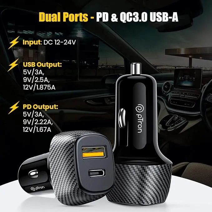 pTron Bullet Zip Mini 42.5W Car Charger Black