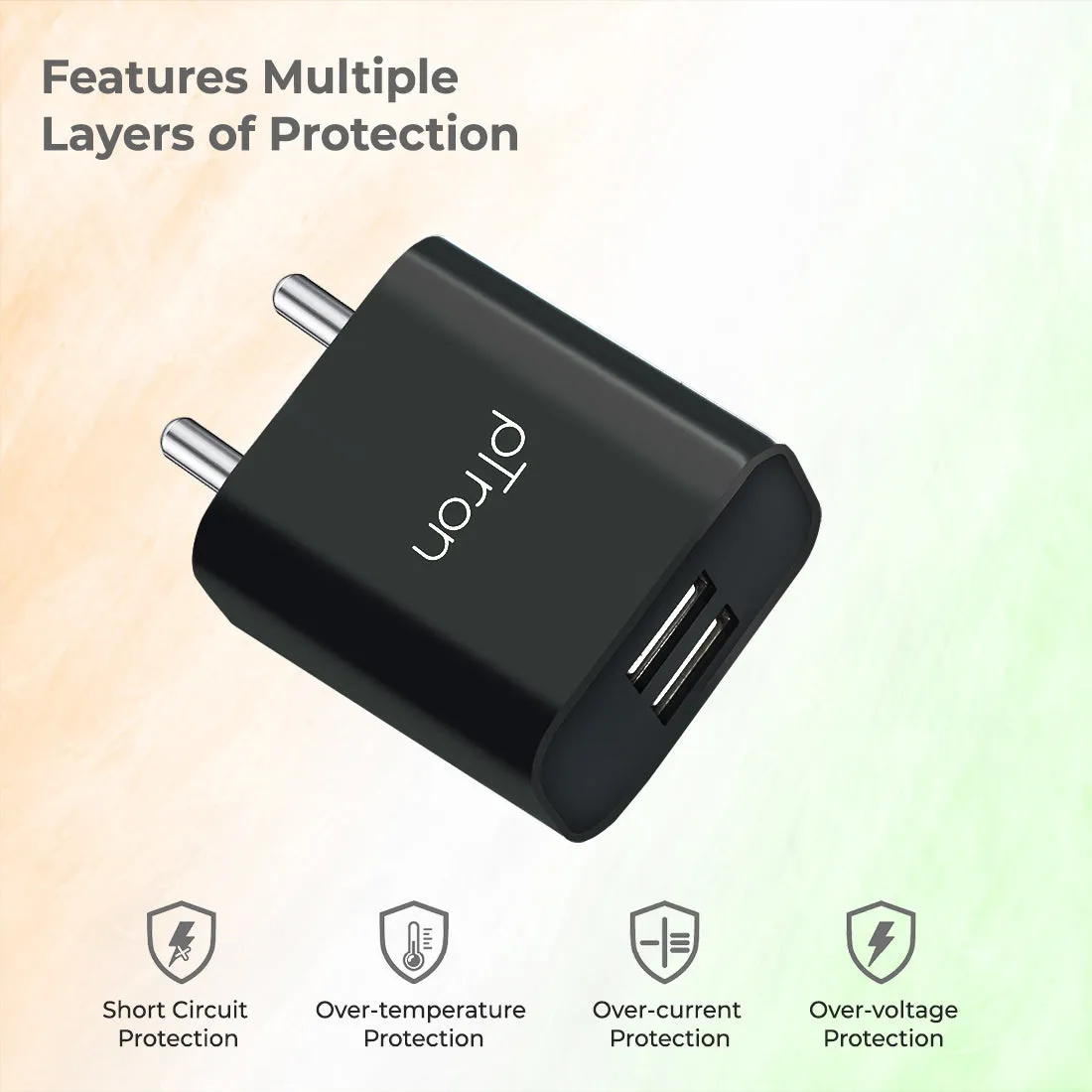 pTron Volta Dual Port 12W Smart USB Charger Adapter, Multi-Layer Protection, Made in India, BIS Certified, Fast Charging Power Adaptor Without Cable for All iOS & Android Devices (Black)