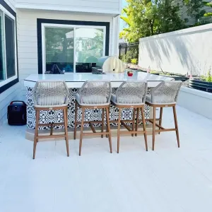 PURPLE LEAF Bar Stools Bar Height Set of 4 Outdoor Metal Accent Tall Barstools with Back Modern Wicker Rattan Boho Garden Pool Patio Bar Chairs
