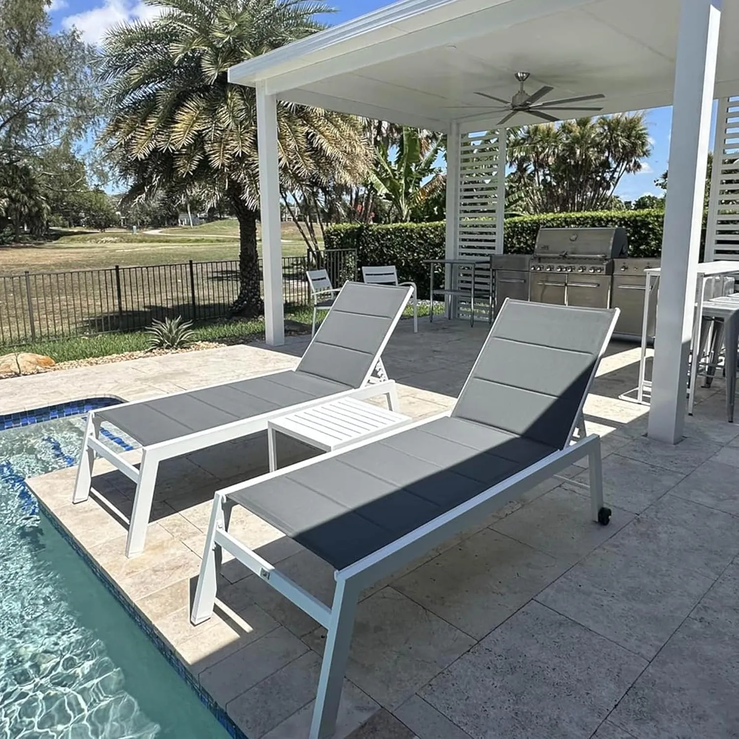 PURPLE LEAF Outdoor Chaise Lounge Set Adjustable Sunbathing Recliner with Side Table for Poolside Beach Outside Patio Aluminum Chaise Lounger Grey