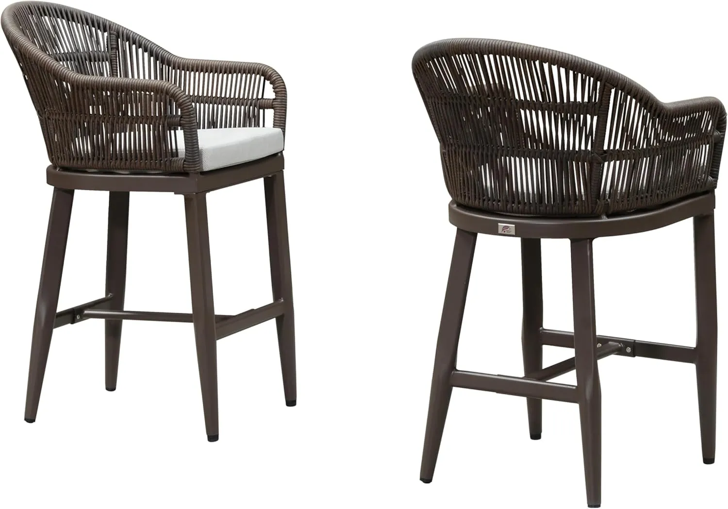 PURPLE LEAF Outdoor Counter Height Bar Stools Set of 2 Patio Metal Modern Wicker Rattan Bar Chairs Woven Aluminum Barstools with Back and Cushions for Balcony Garden Indoor Kitchen Outside Coffee