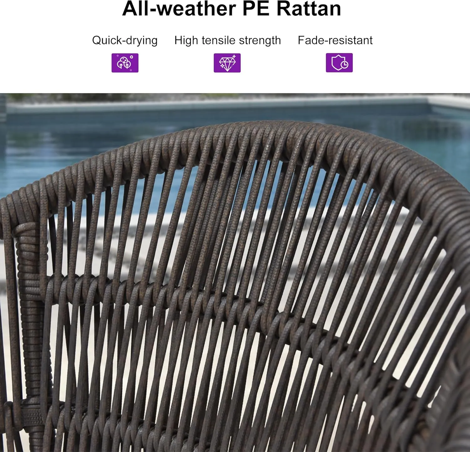 PURPLE LEAF Outdoor Counter Height Bar Stools Set of 2 Patio Metal Modern Wicker Rattan Bar Chairs Woven Aluminum Barstools with Back and Cushions for Balcony Garden Indoor Kitchen Outside Coffee