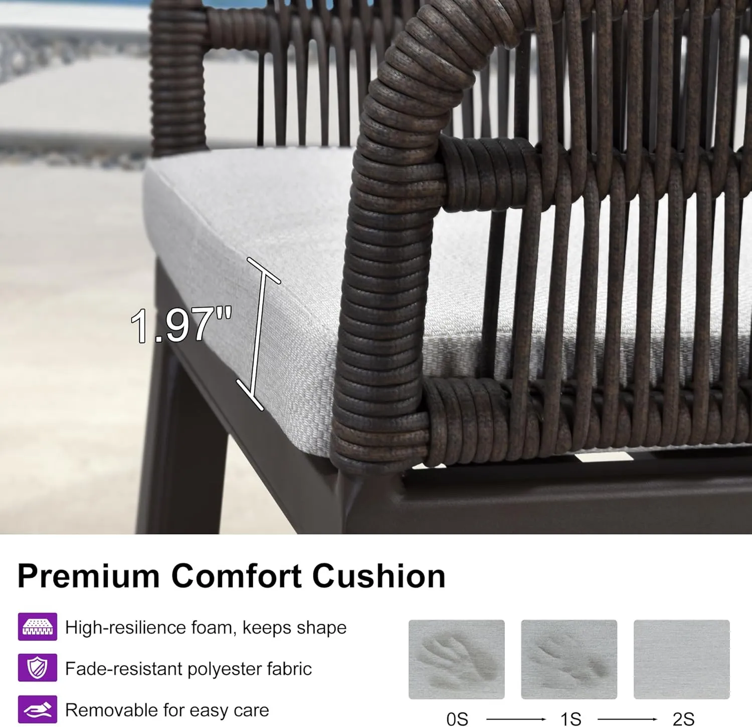PURPLE LEAF Outdoor Counter Height Bar Stools Set of 2 Patio Metal Modern Wicker Rattan Bar Chairs Woven Aluminum Barstools with Back and Cushions for Balcony Garden Indoor Kitchen Outside Coffee