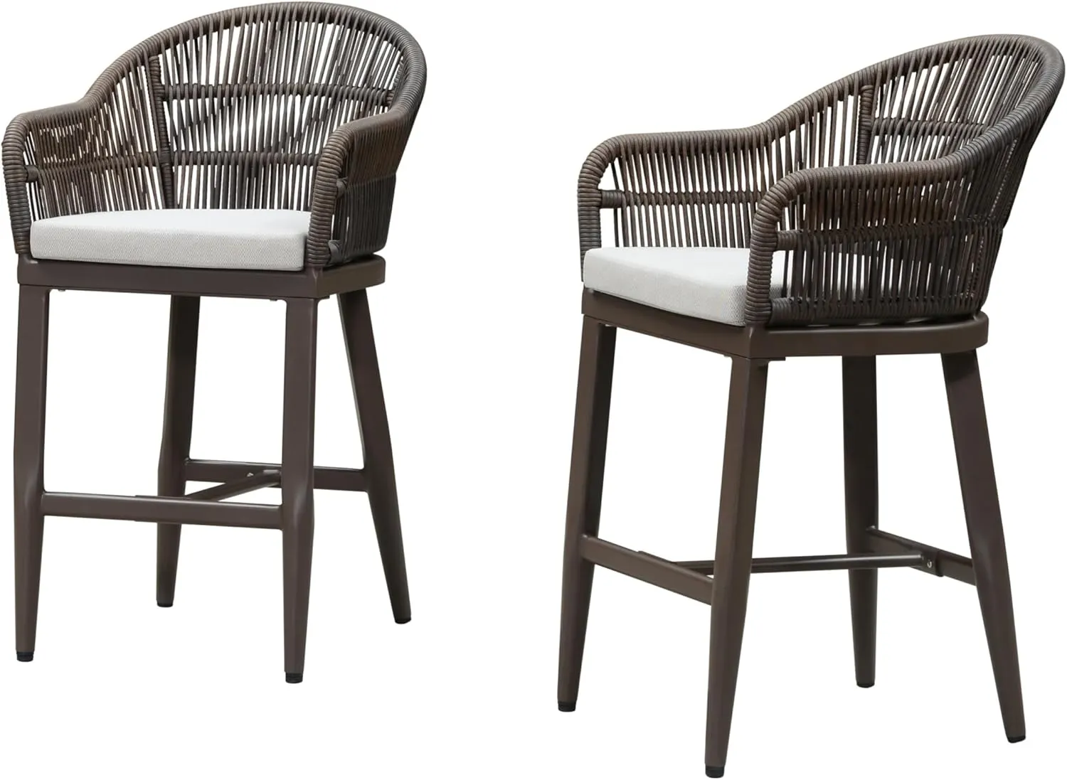 PURPLE LEAF Outdoor Counter Height Bar Stools Set of 2 Patio Metal Modern Wicker Rattan Bar Chairs Woven Aluminum Barstools with Back and Cushions for Balcony Garden Indoor Kitchen Outside Coffee