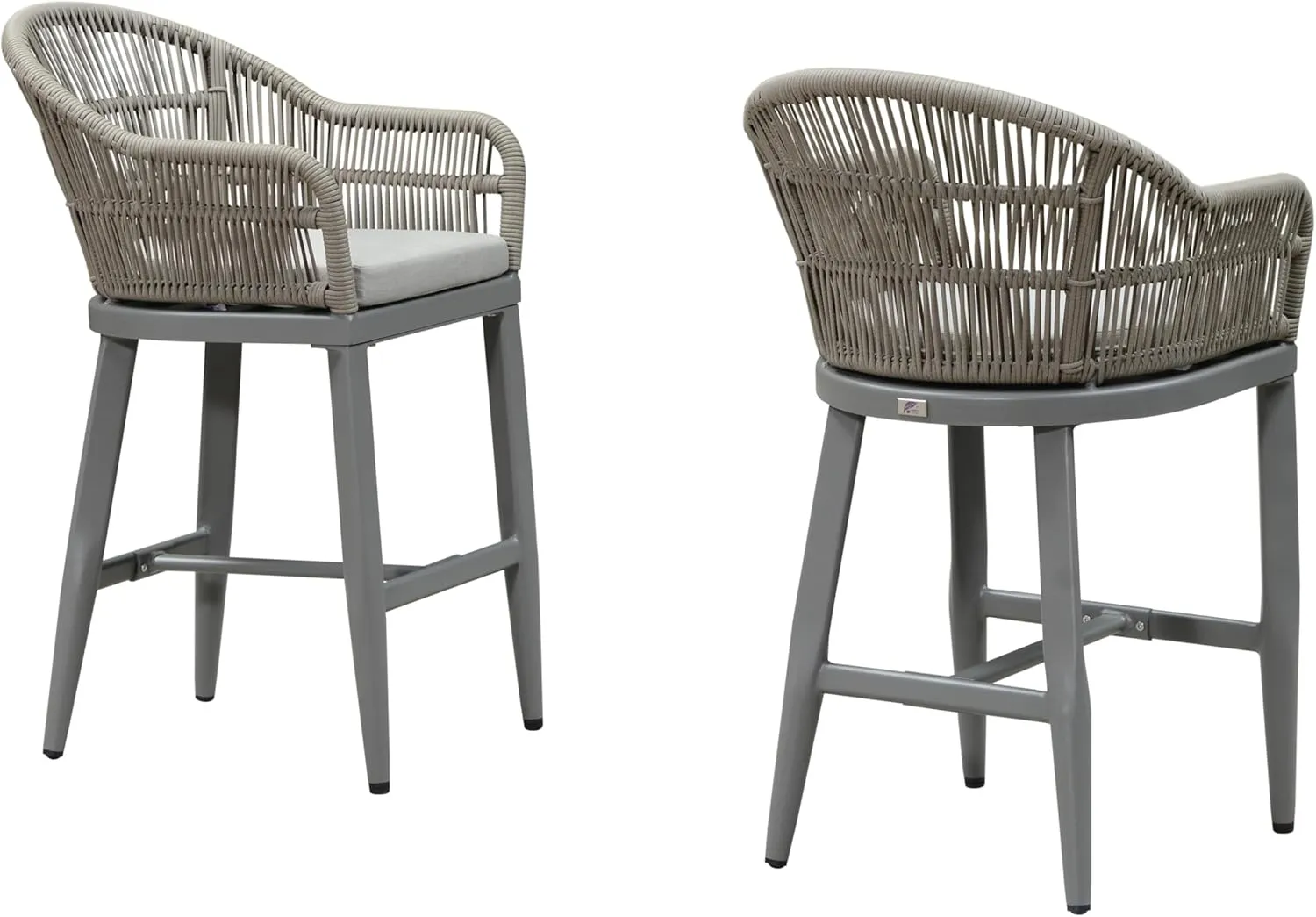 PURPLE LEAF Outdoor Counter Height Bar Stools Set of 2 Patio Metal Modern Wicker Rattan Bar Chairs Woven Aluminum Barstools with Back and Cushions for Balcony Garden Indoor Kitchen Outside Light Gray