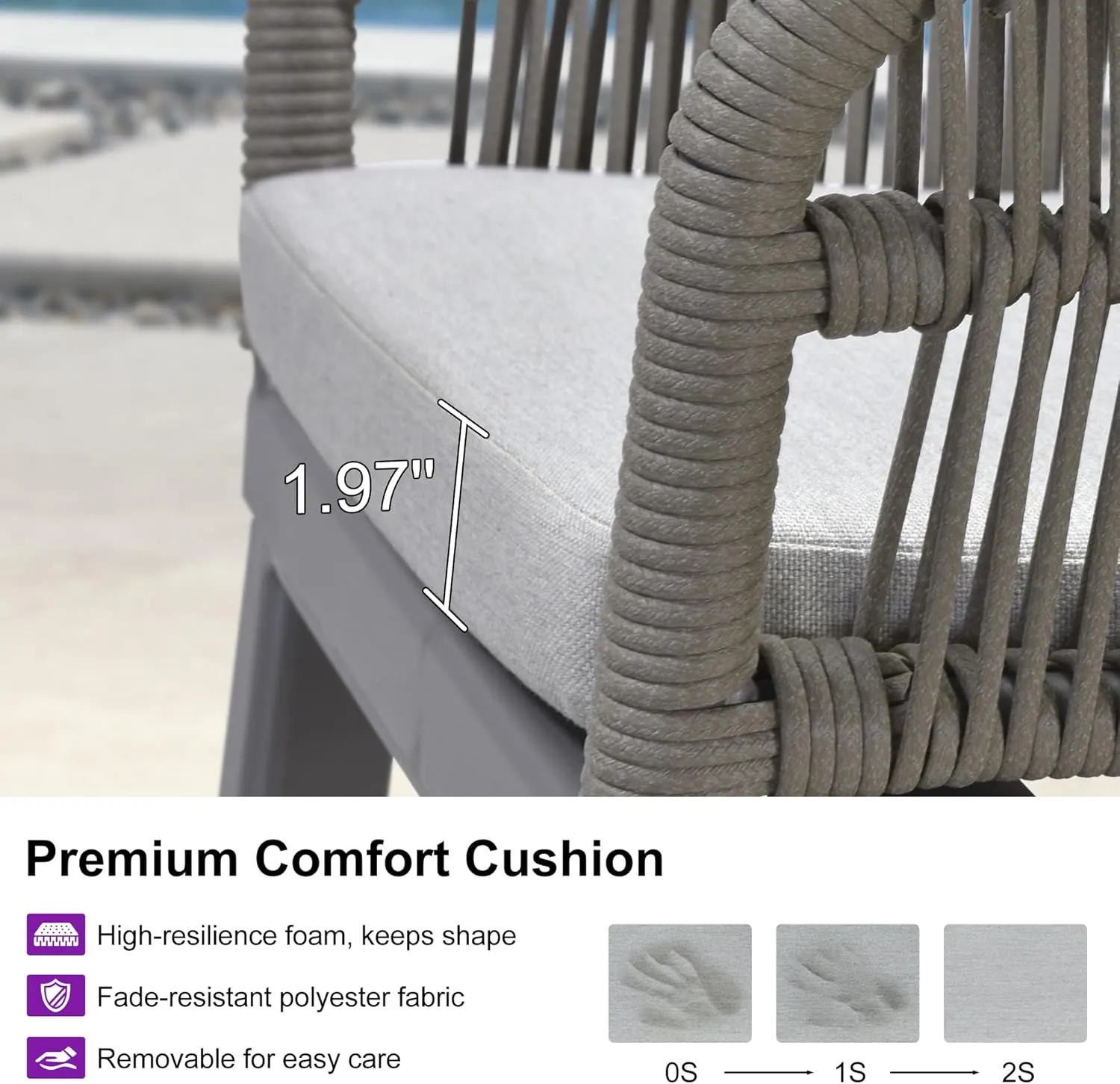 PURPLE LEAF Outdoor Counter Height Bar Stools Set of 2 Patio Metal Modern Wicker Rattan Bar Chairs Woven Aluminum Barstools with Back and Cushions for Balcony Garden Indoor Kitchen Outside Light Gray
