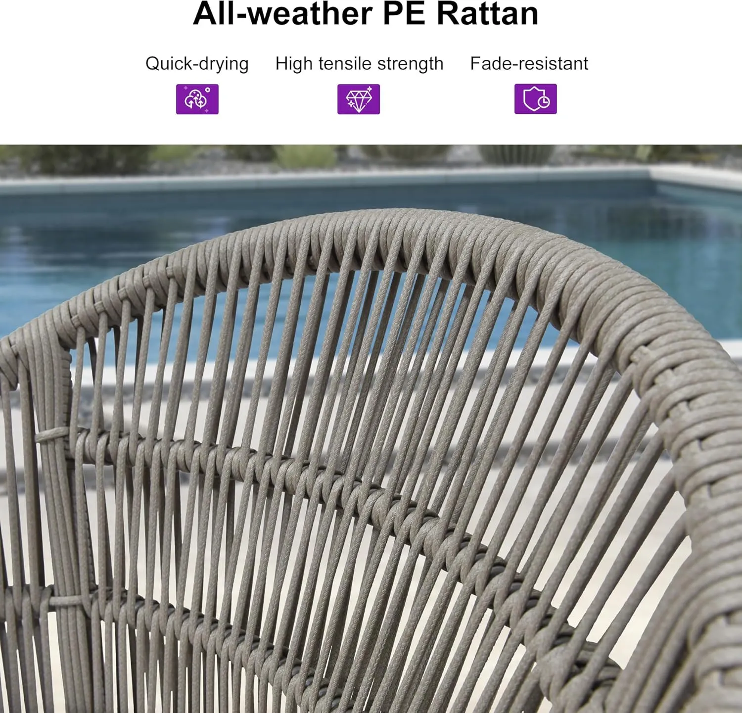 PURPLE LEAF Outdoor Counter Height Bar Stools Set of 2 Patio Metal Modern Wicker Rattan Bar Chairs Woven Aluminum Barstools with Back and Cushions for Balcony Garden Indoor Kitchen Outside Light Gray